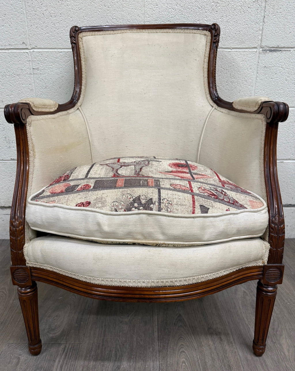 Antique French Louis XVI Style Equestrian Bergere Armchair