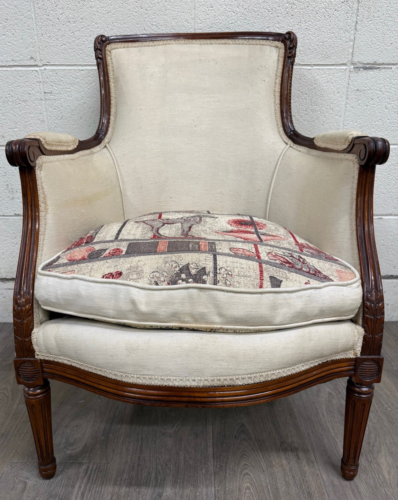 Antique French Louis XVI Style Equestrian Bergere Armchair