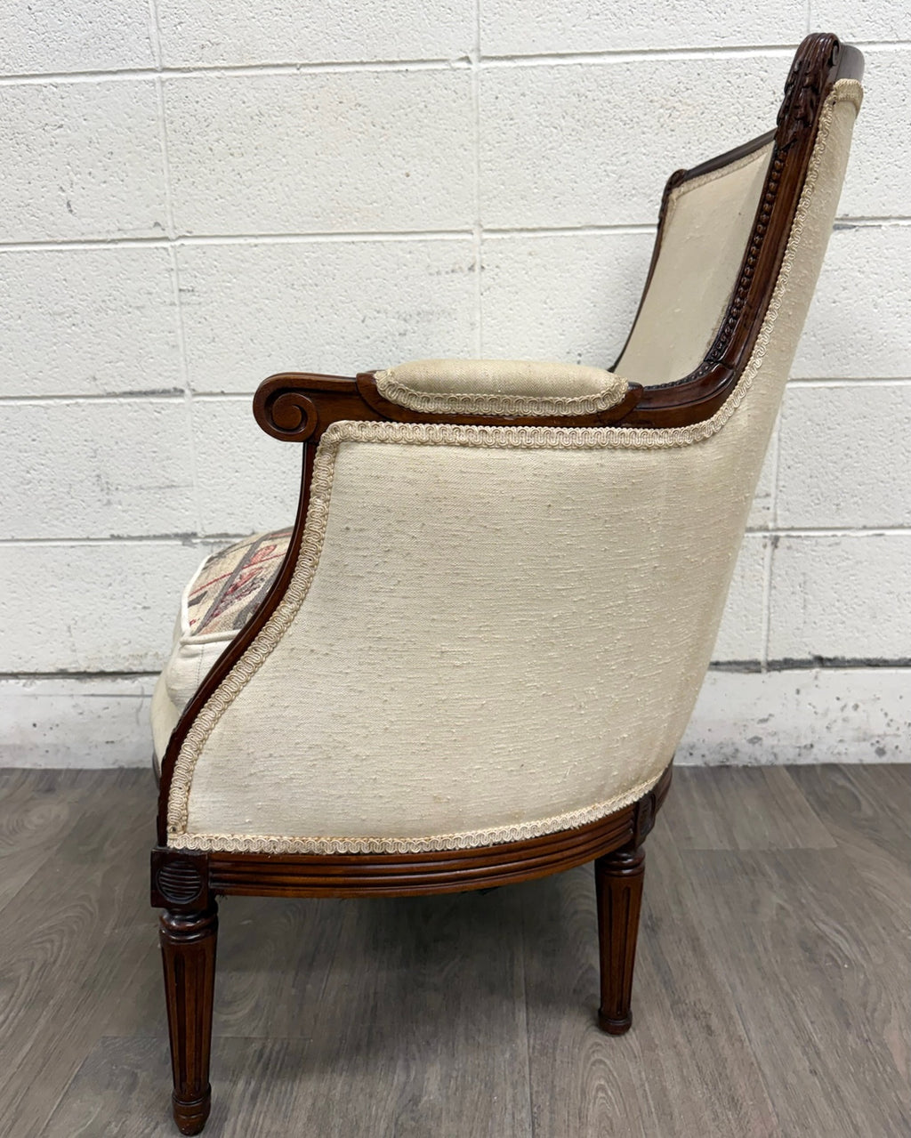 Antique French Louis XVI Style Equestrian Bergere Armchair