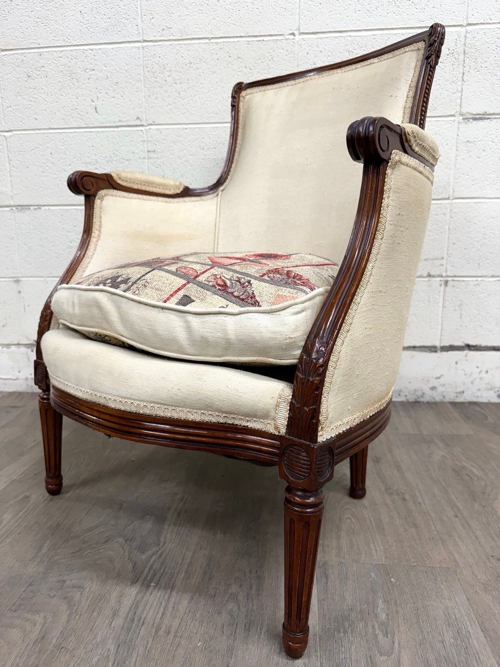 Antique French Louis XVI Style Equestrian Bergere Armchair