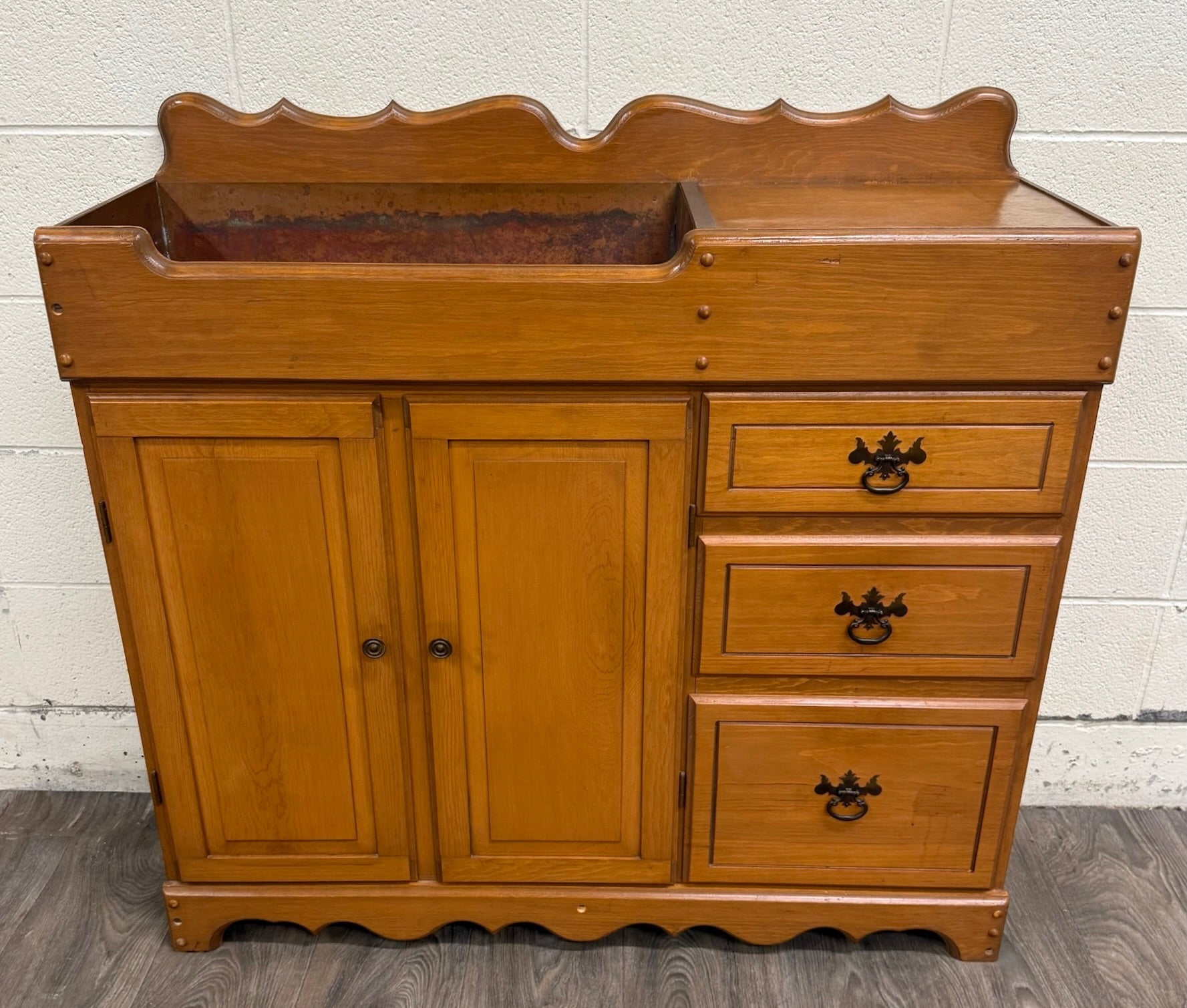Vintage Colonial Revival Oak Dry Sink Washstand Cabinet
