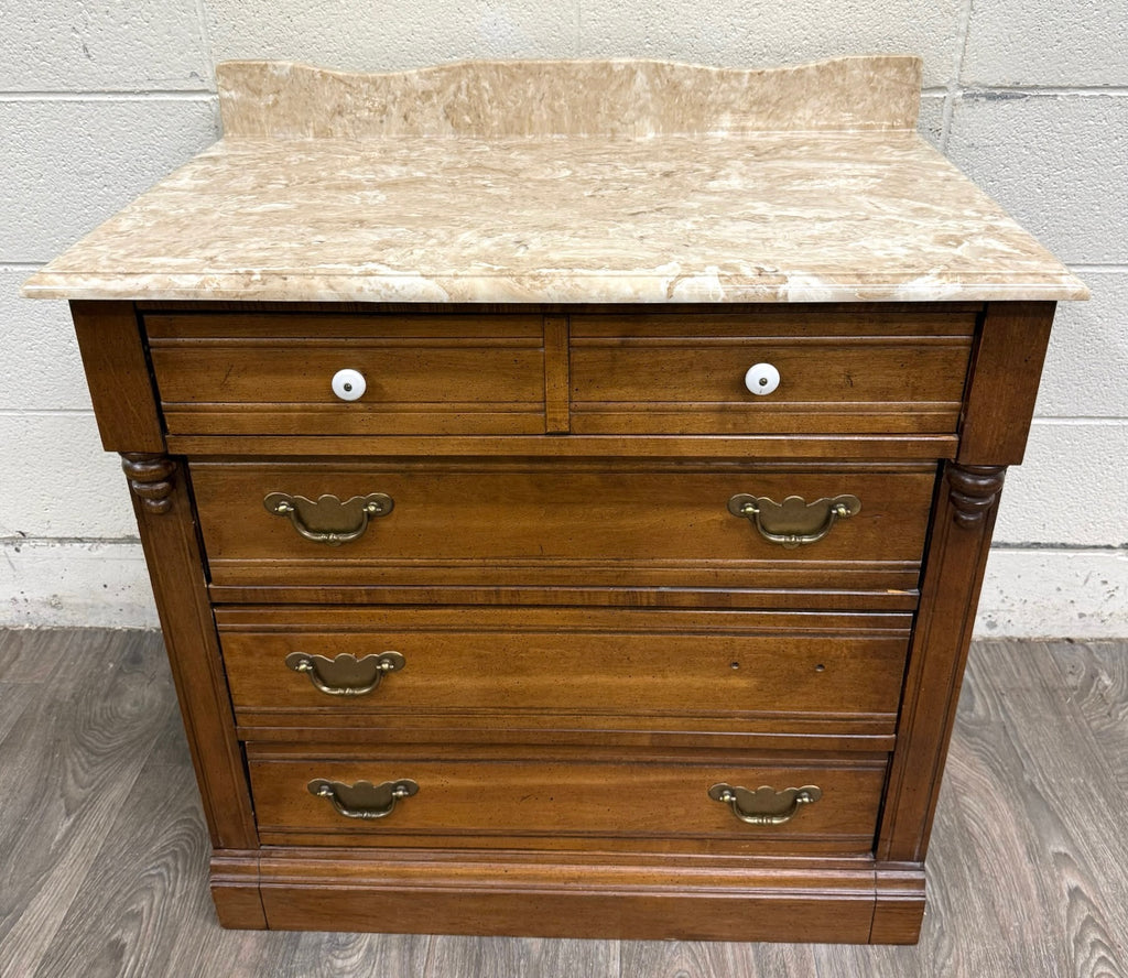 Antique Victorian Walnut Marble Top Washstand
