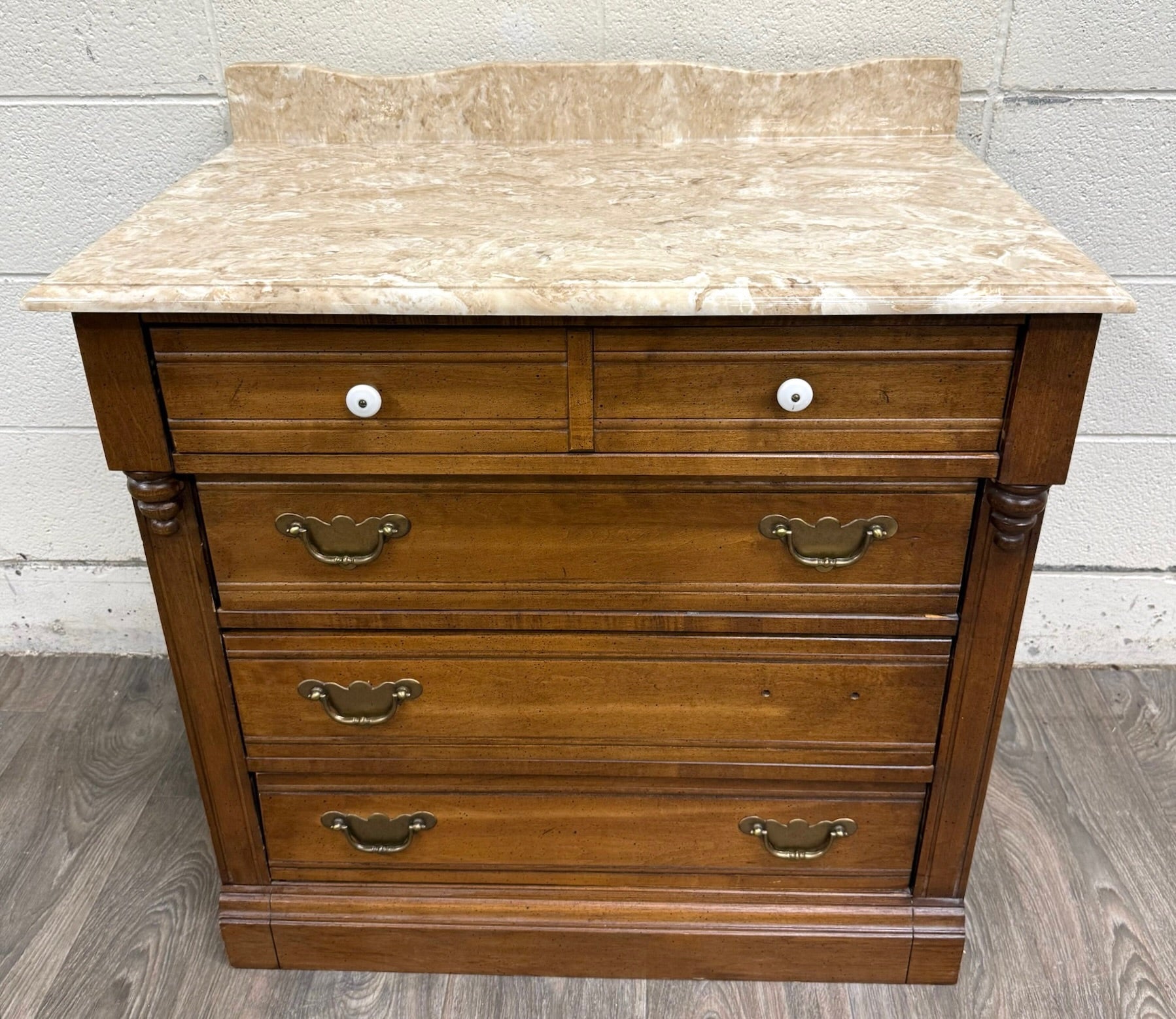 Antique Victorian Walnut Marble Top Washstand