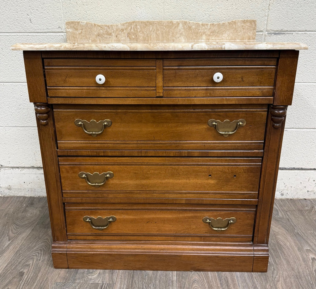 Antique Victorian Walnut Marble Top Washstand