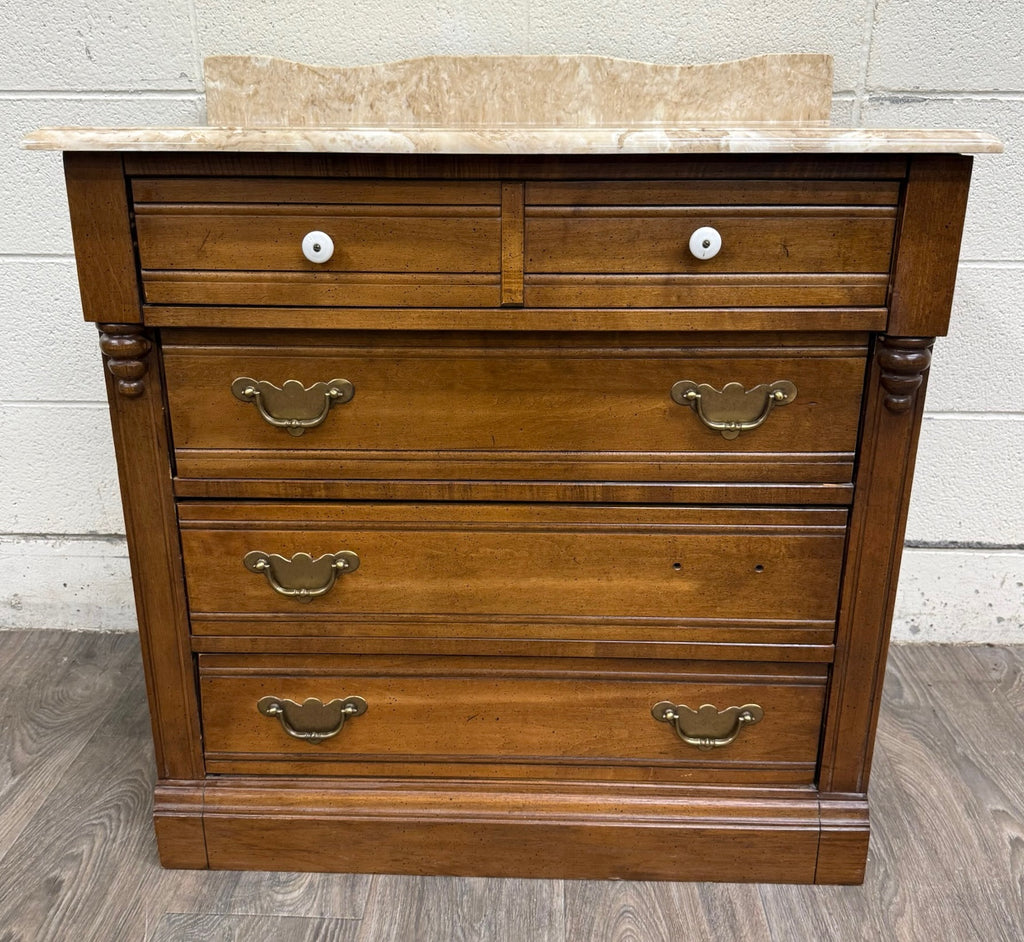 Antique Victorian Walnut Marble Top Washstand