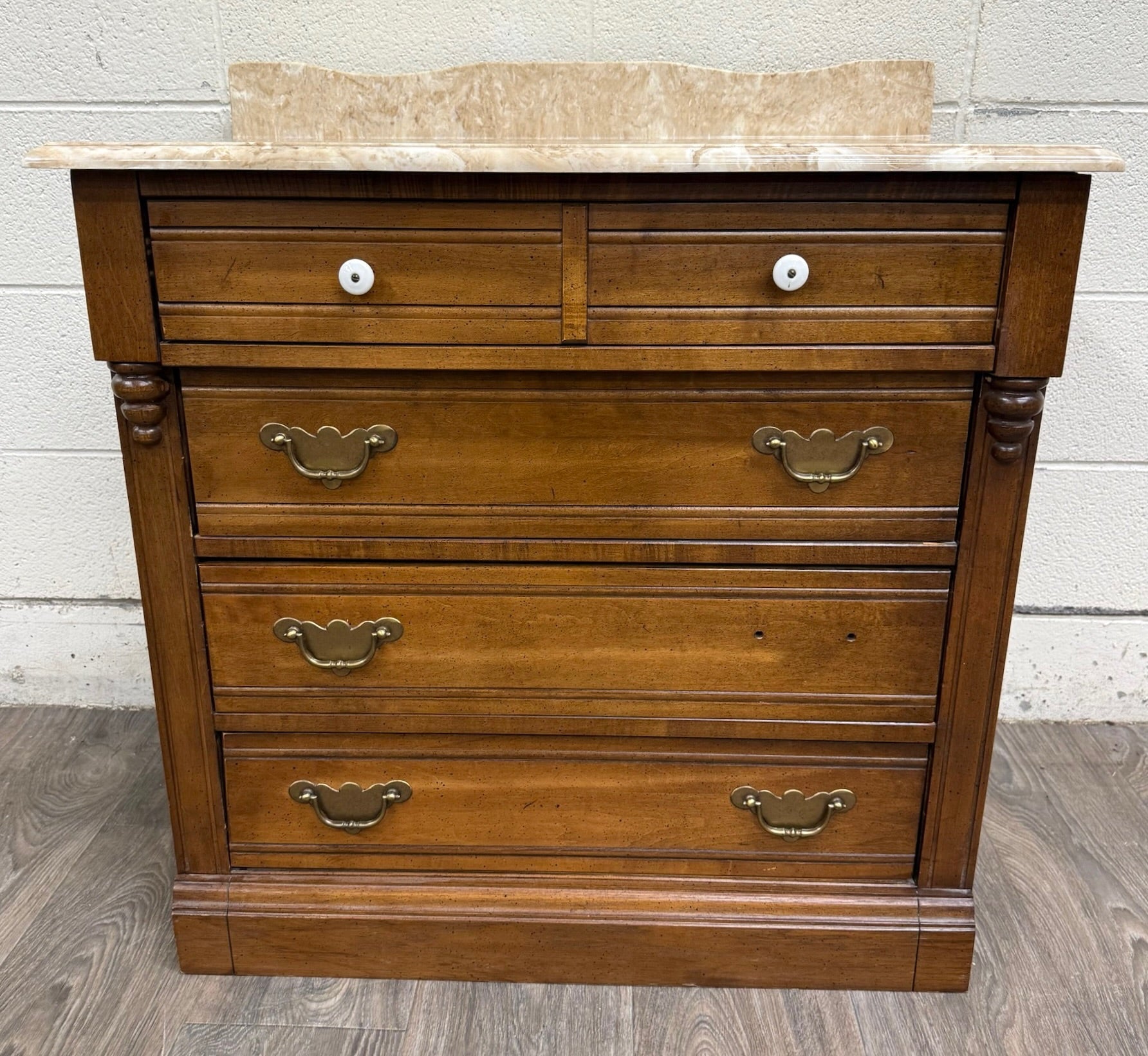 Antique Victorian Walnut Marble Top Washstand