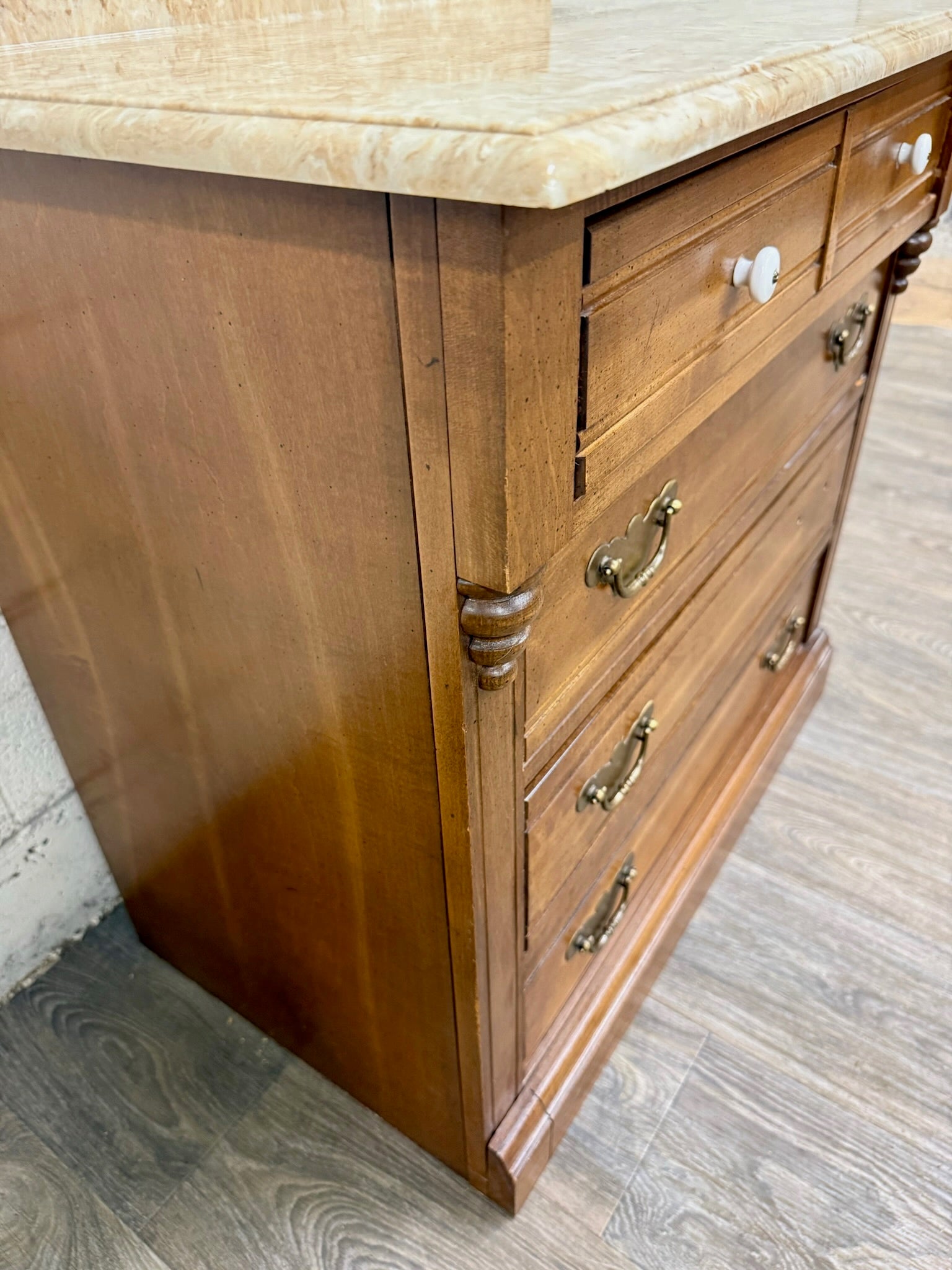 Antique Victorian Walnut Marble Top Washstand