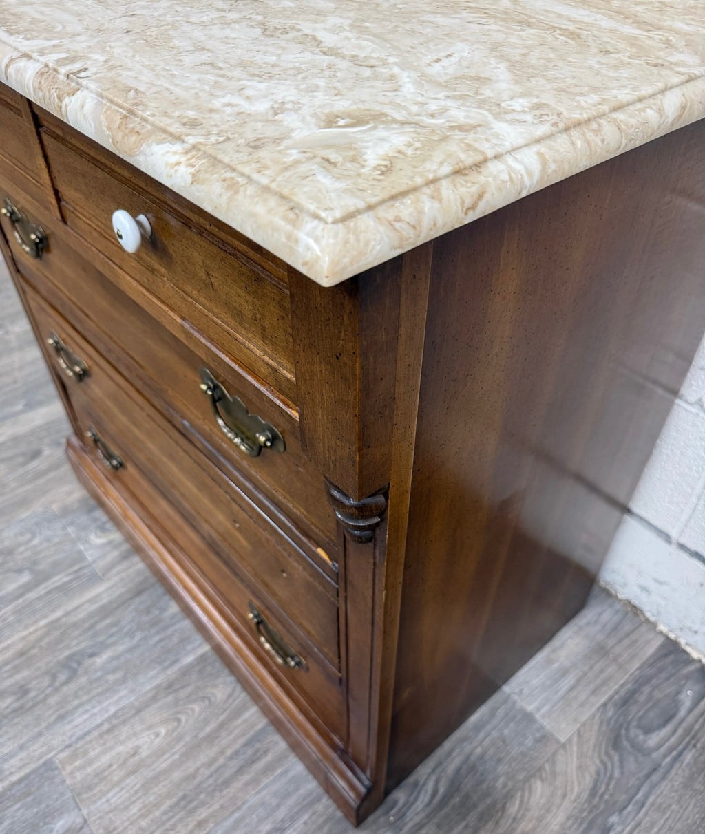 Antique Victorian Walnut Marble Top Washstand
