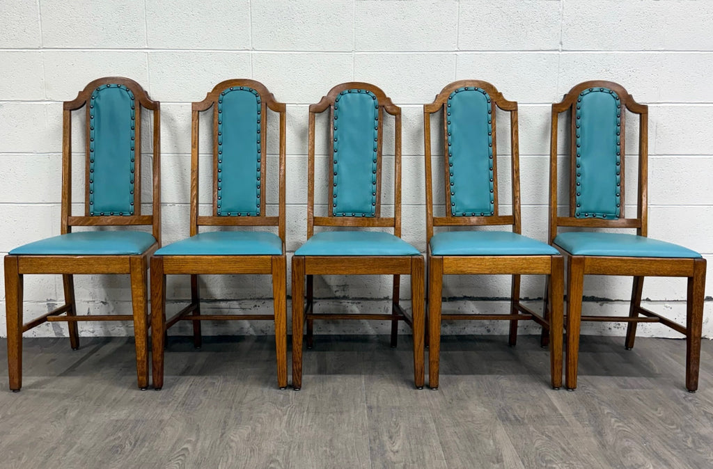 Vintage Mission Arts & Crafts Oak Dining Chairs - Set of 5