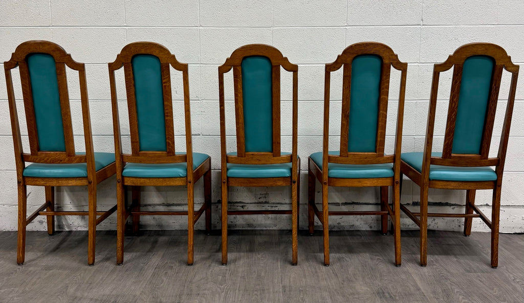 Vintage Mission Arts & Crafts Oak Dining Chairs - Set of 5