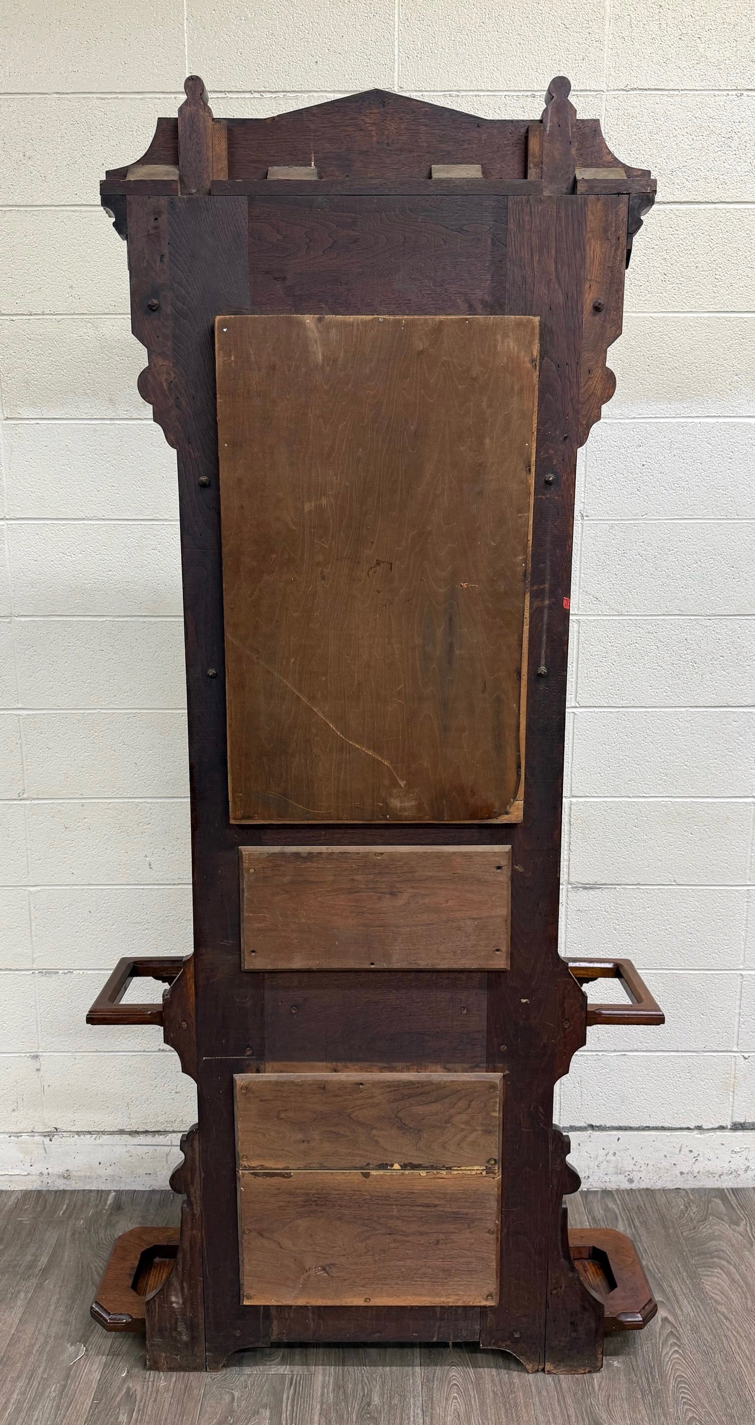 Antique Victorian Eastlake Walnut Hall Tree with Mirror and Hooks and Drawer