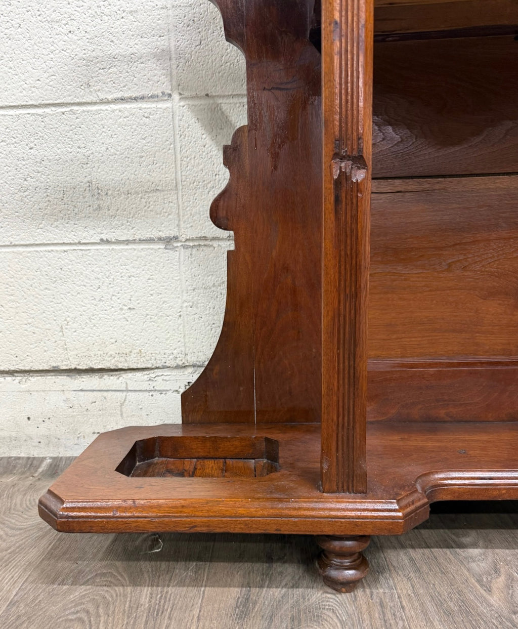 Antique Victorian Eastlake Walnut Hall Tree with Mirror and Hooks and Drawer