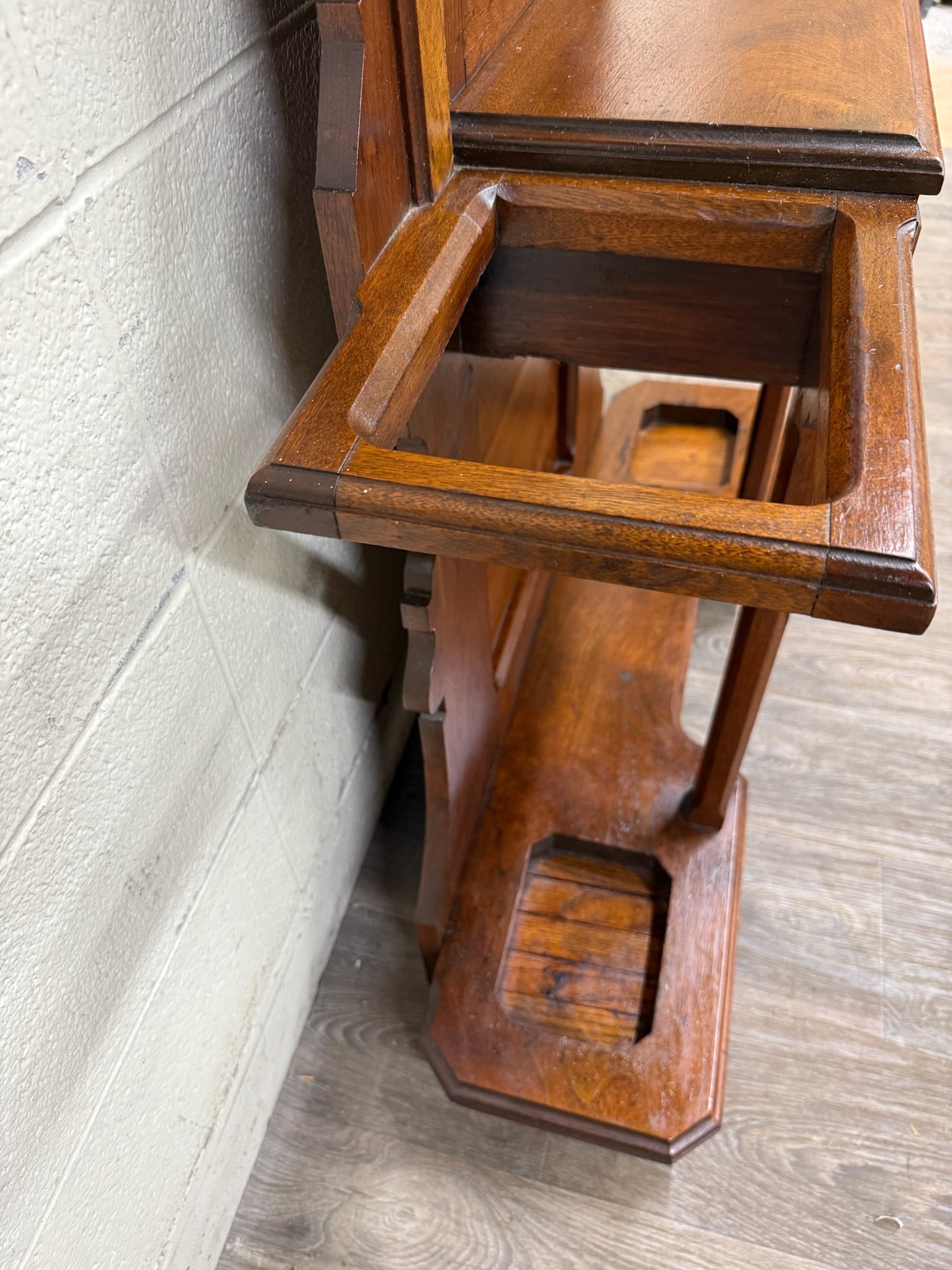 Antique Victorian Eastlake Walnut Hall Tree with Mirror and Hooks and Drawer