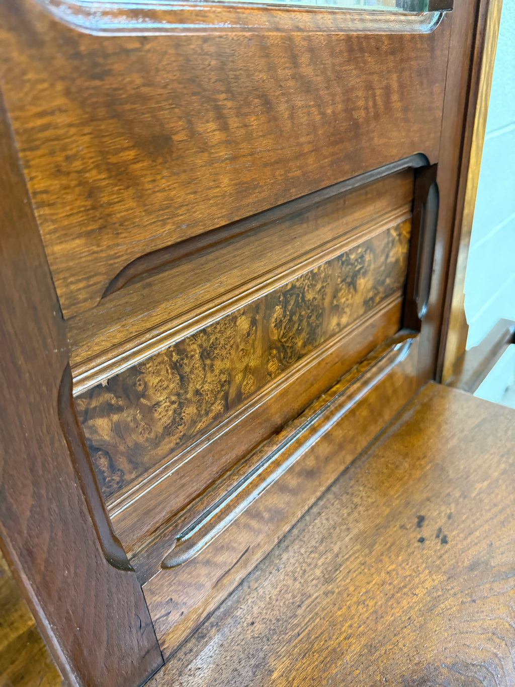 Antique Victorian Eastlake Walnut Hall Tree with Mirror and Hooks and Drawer
