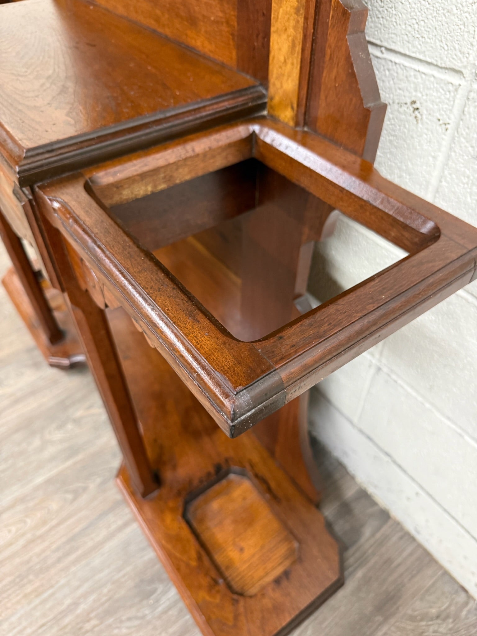 Antique Victorian Eastlake Walnut Hall Tree with Mirror and Hooks and Drawer