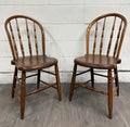 Antique Rustic Farmhouse Windsor Hoop Back Bow Back Spindle Dining Chairs - Pair