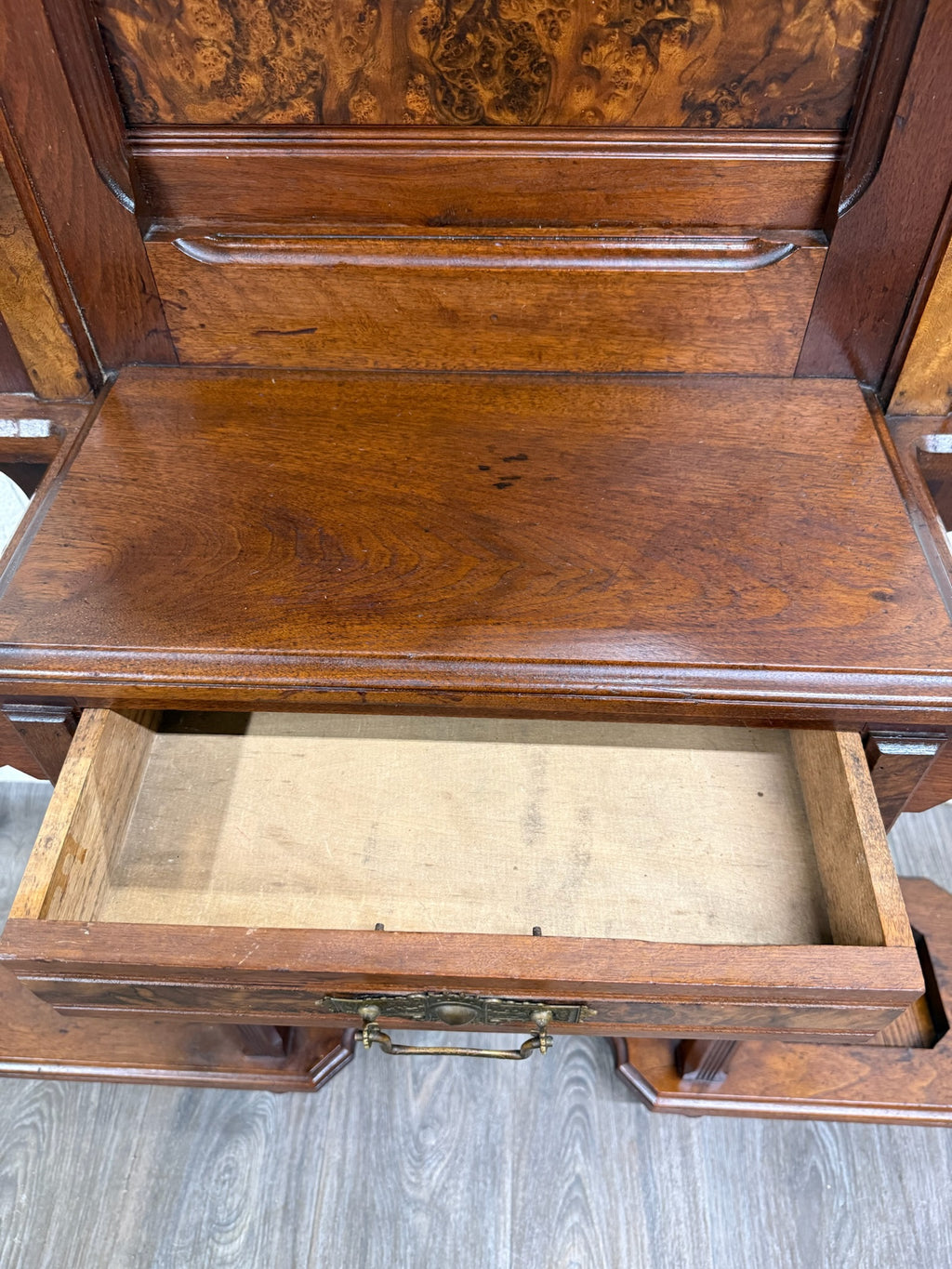 Antique Victorian Eastlake Walnut Hall Tree with Mirror and Hooks and Drawer