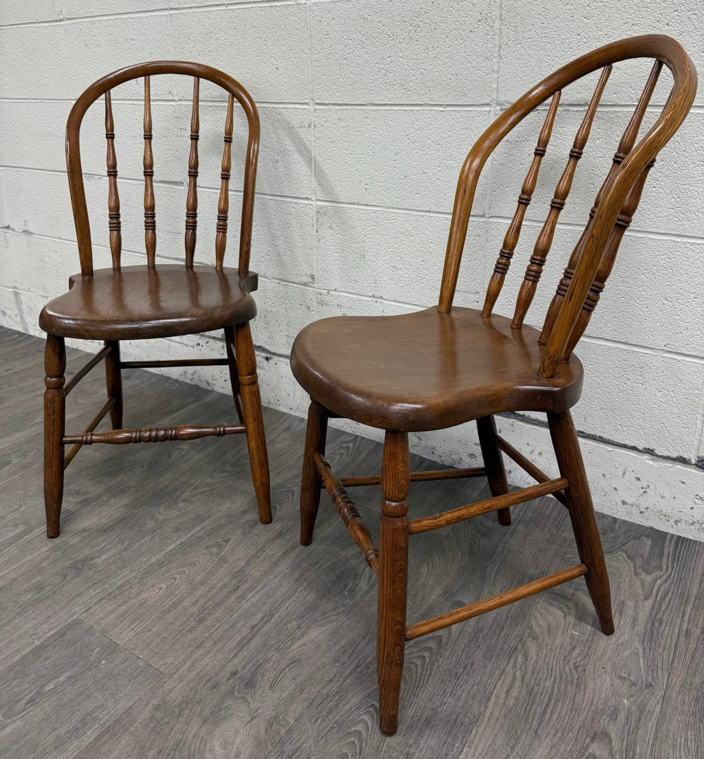 Antique Rustic Farmhouse Windsor Hoop Back Bow Back Spindle Dining Chairs - Pair