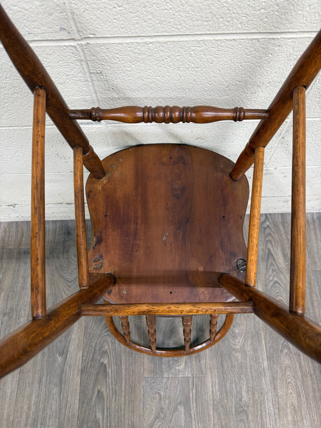 Antique Rustic Farmhouse Windsor Hoop Back Bow Back Spindle Dining Chairs - Pair
