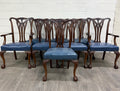 Vintage English Chippendale Style Carved Mahogany Dining Chairs - Set of 8