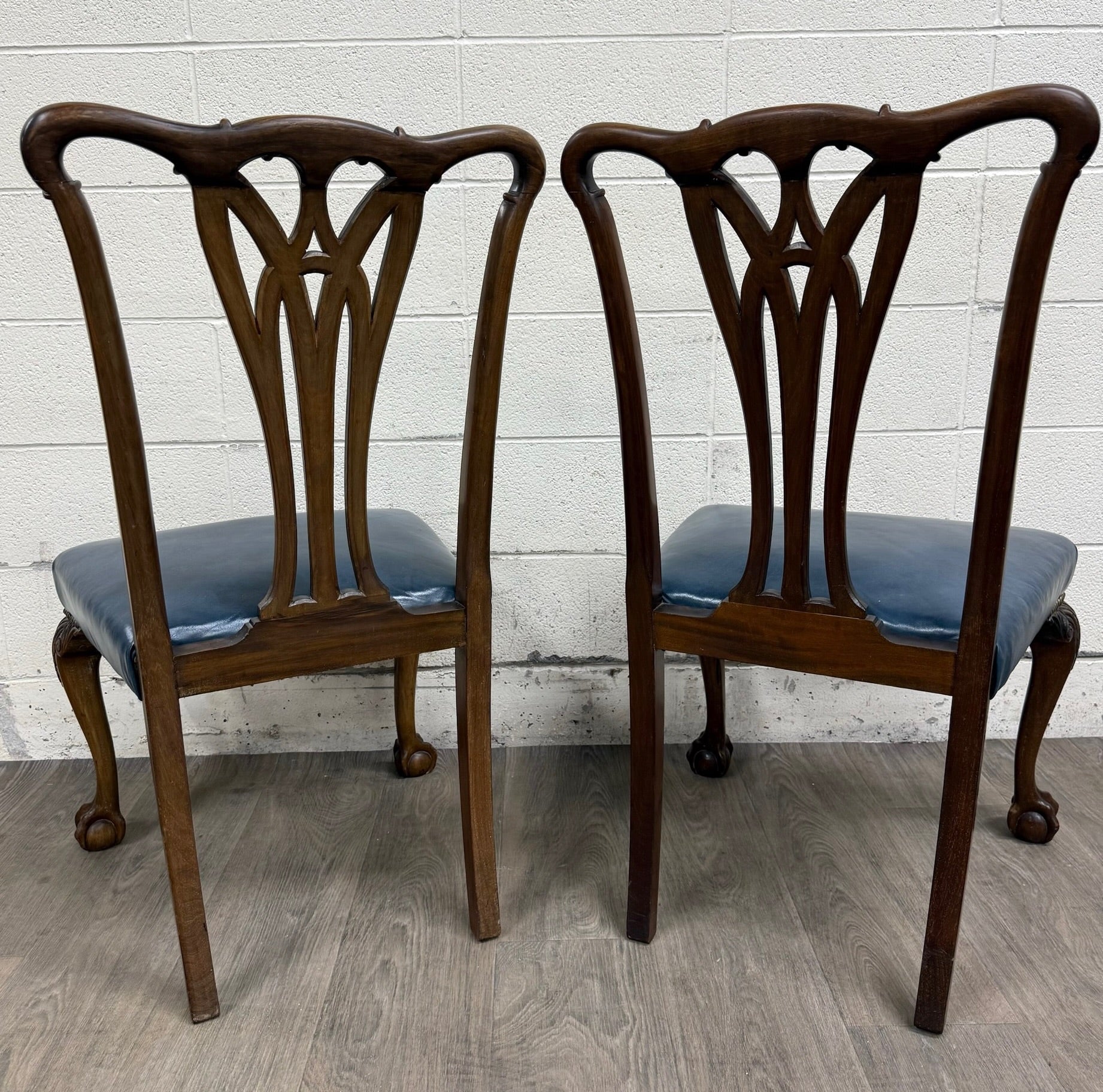 Vintage English Chippendale Style Carved Mahogany Dining Chairs - Set of 8
