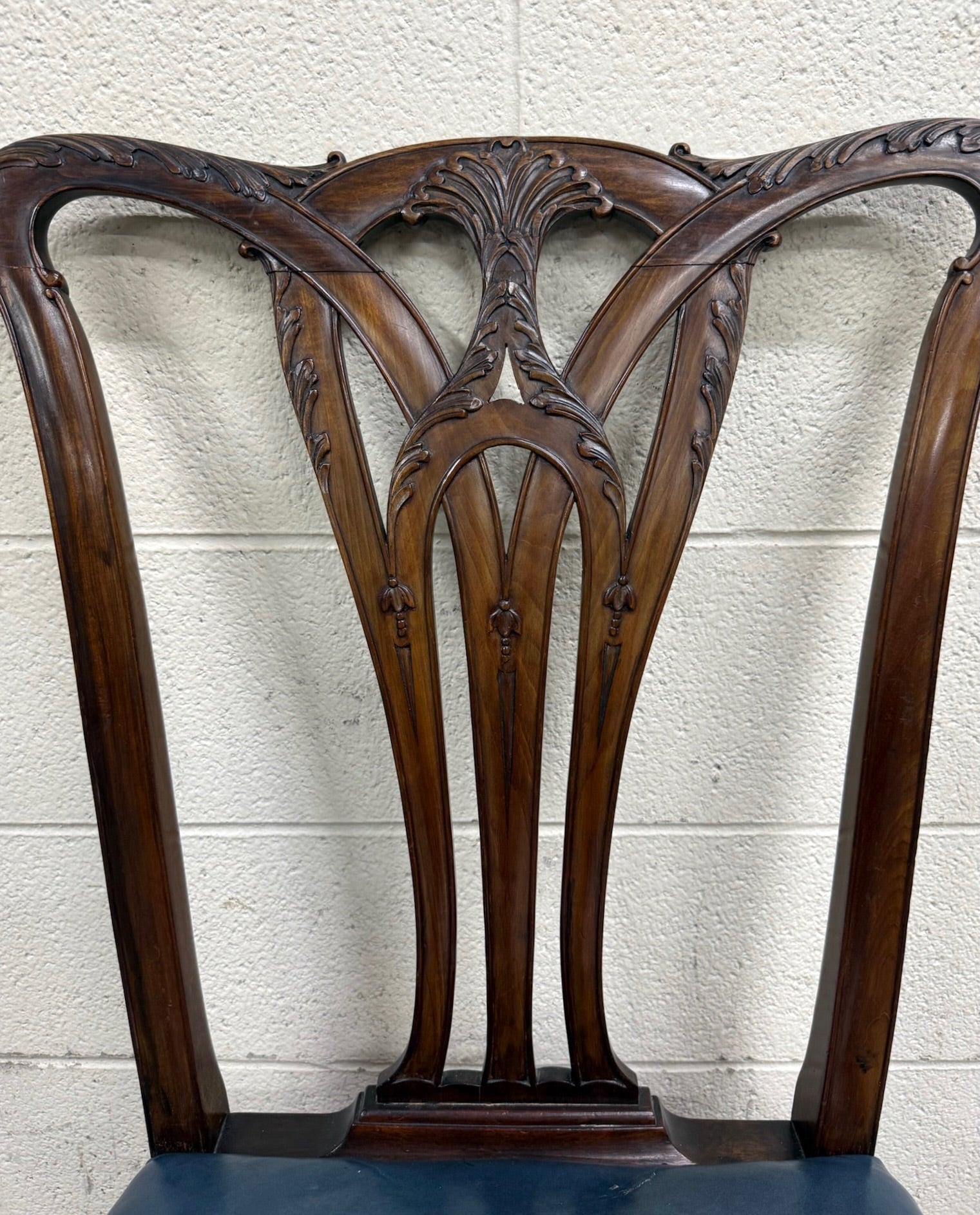 Vintage English Chippendale Style Carved Mahogany Dining Chairs - Set of 8