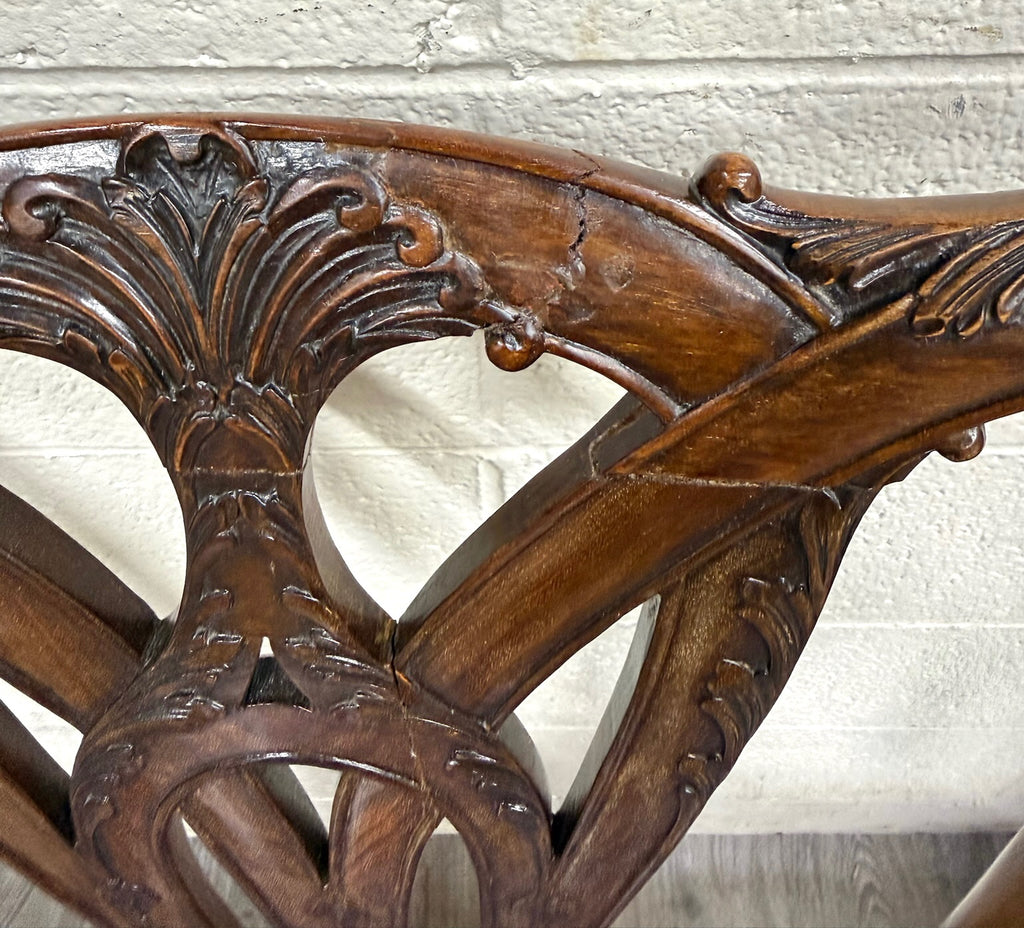 Vintage English Chippendale Style Carved Mahogany Dining Chairs - Set of 8