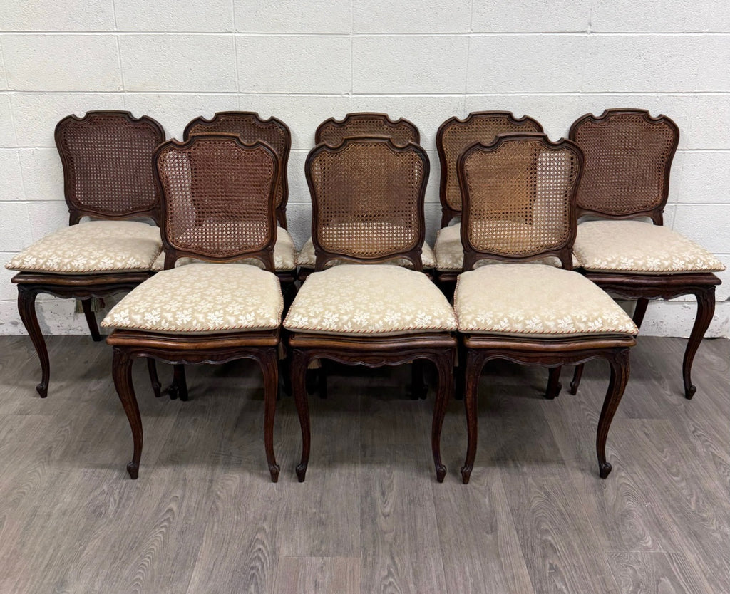 Vintage French Country Louis XV Style Cane Back Cane Seat Dining Chairs
