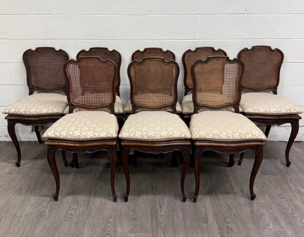 Vintage French Country Louis XV Style Cane Back Cane Seat Dining Chairs