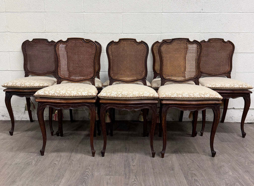 Vintage French Country Louis XV Style Cane Back Cane Seat Dining Chairs