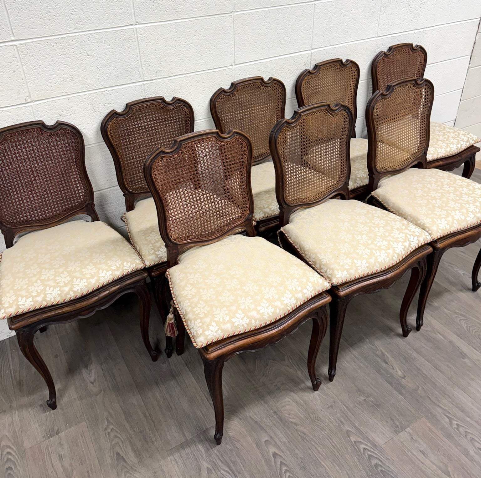 Vintage French Country Louis XV Style Cane Back Cane Seat Dining Chairs