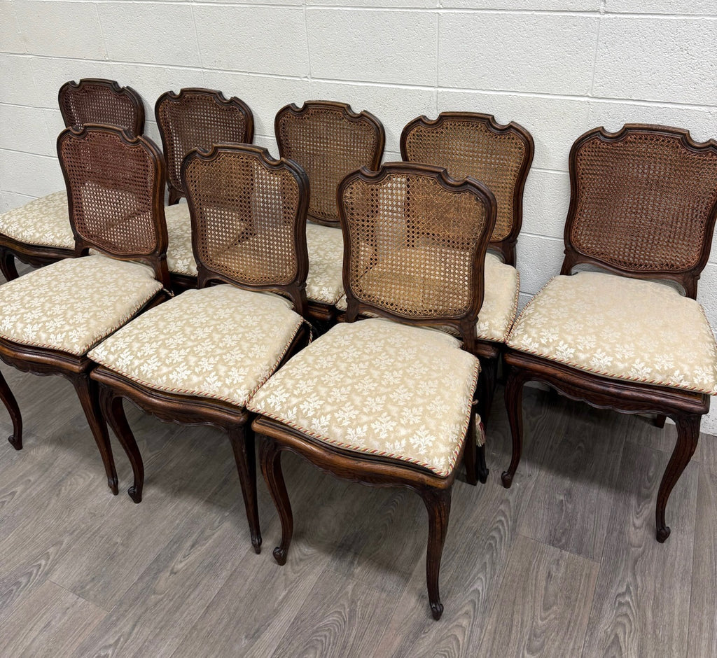 Vintage French Country Louis XV Style Cane Back Cane Seat Dining Chairs