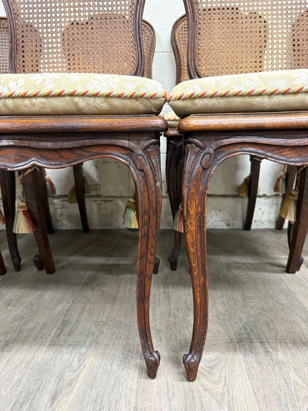 Vintage French Country Louis XV Style Cane Back Cane Seat Dining Chairs