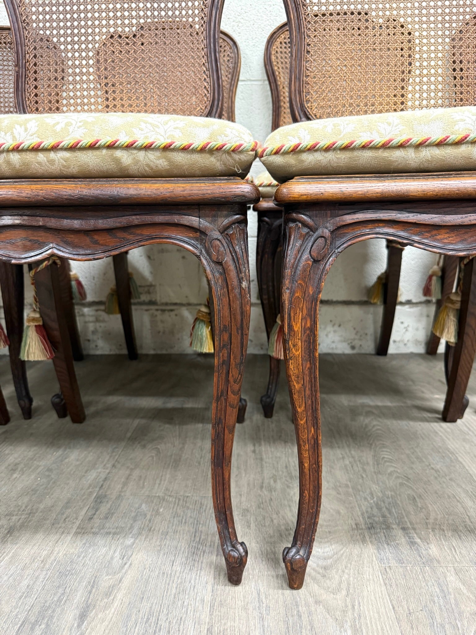 Vintage French Country Louis XV Style Cane Back Cane Seat Dining Chairs