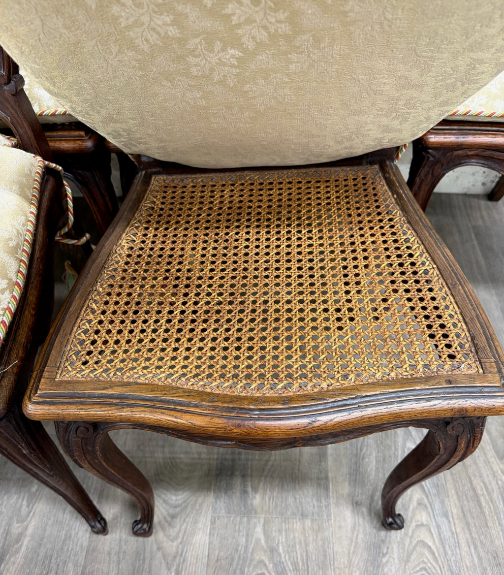 Vintage French Country Louis XV Style Cane Back Cane Seat Dining Chairs