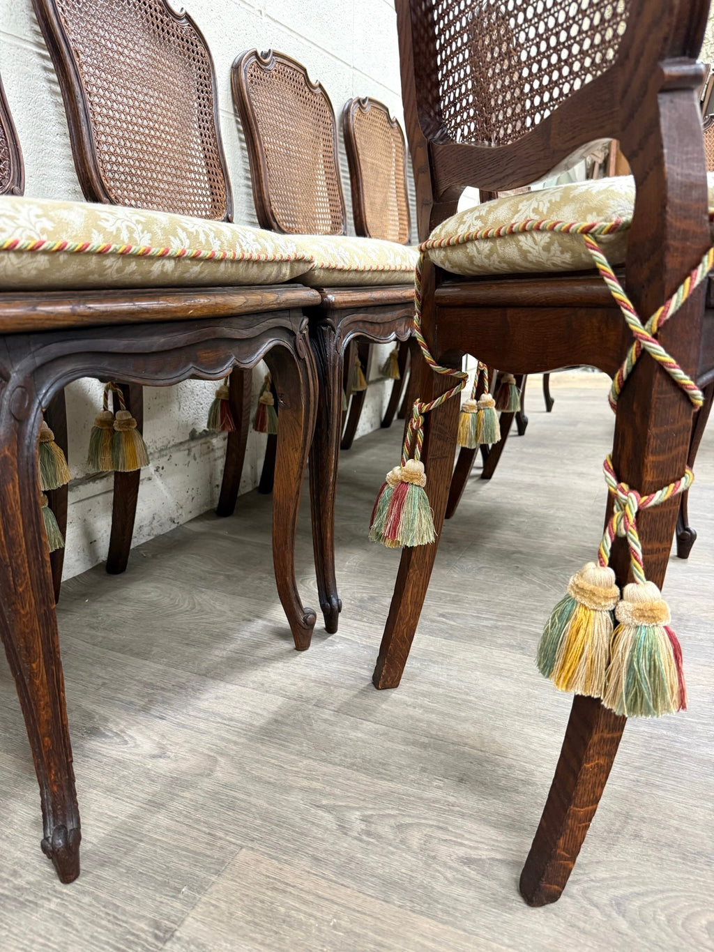 Vintage French Country Louis XV Style Cane Back Cane Seat Dining Chairs
