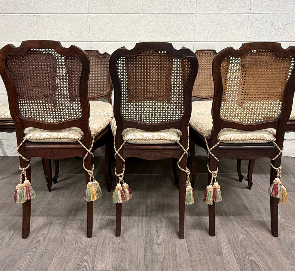 Vintage French Country Louis XV Style Cane Back Cane Seat Dining Chairs
