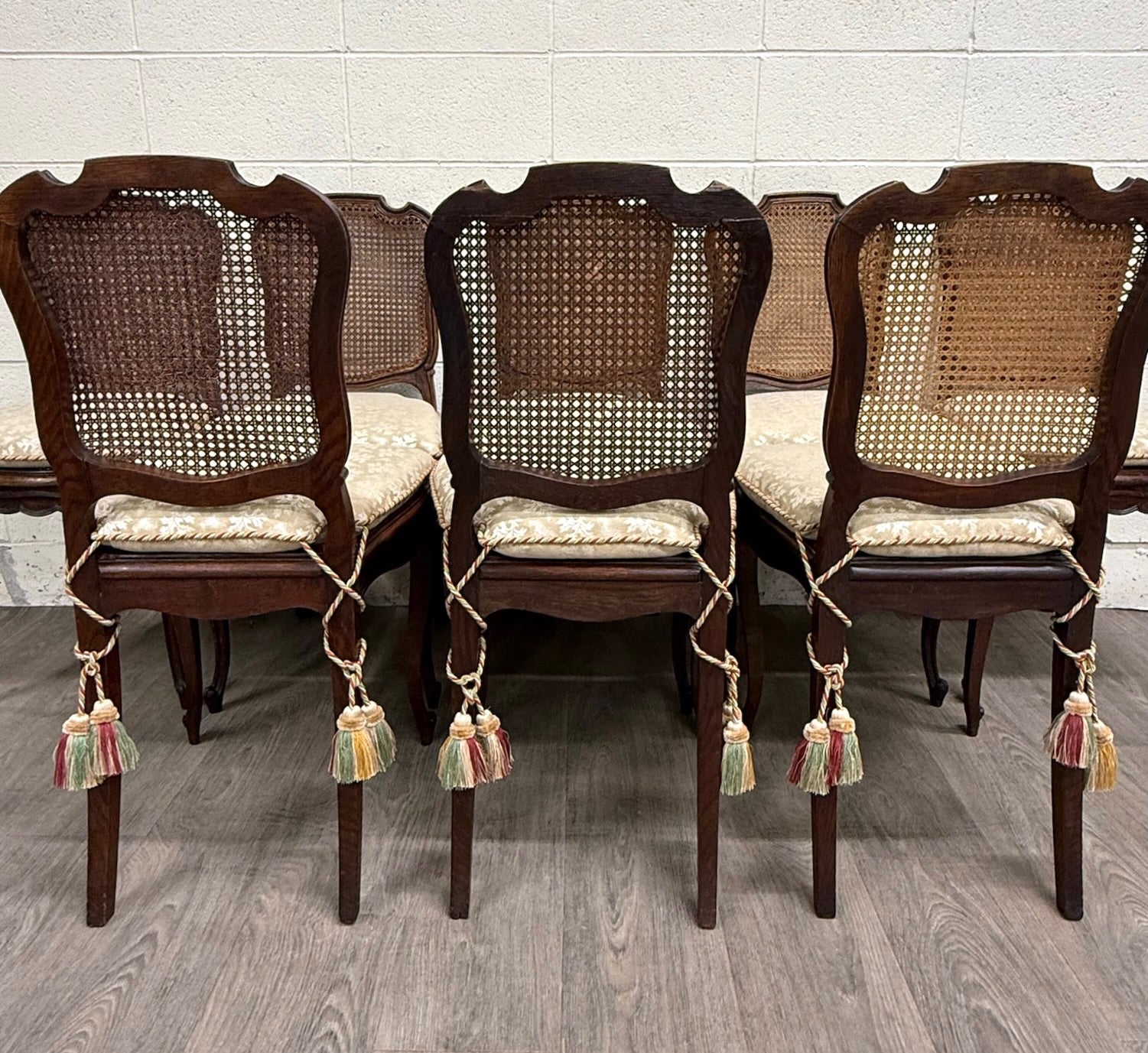 Vintage French Country Louis XV Style Cane Back Cane Seat Dining Chairs