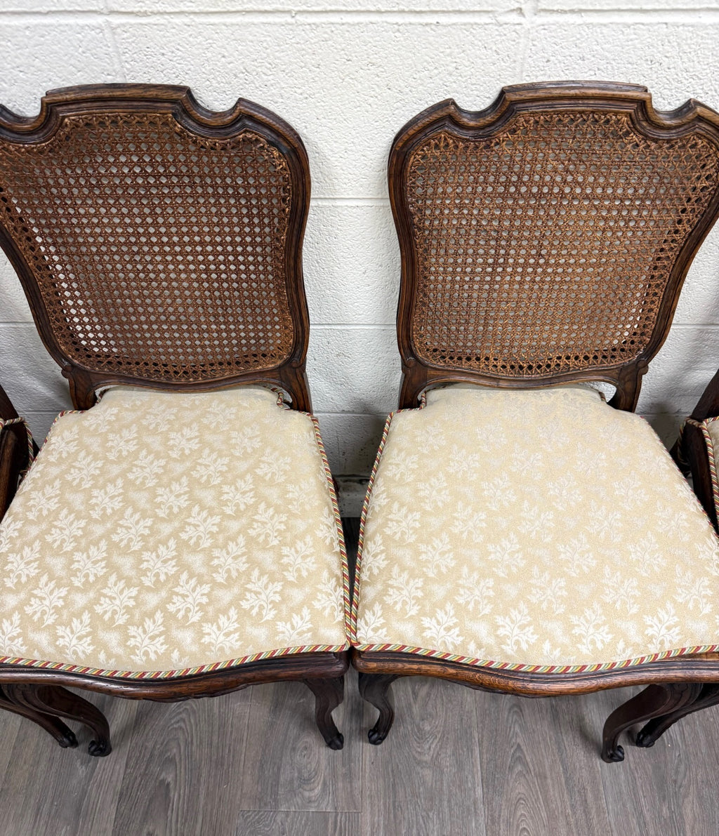 Vintage French Country Louis XV Style Cane Back Cane Seat Dining Chairs