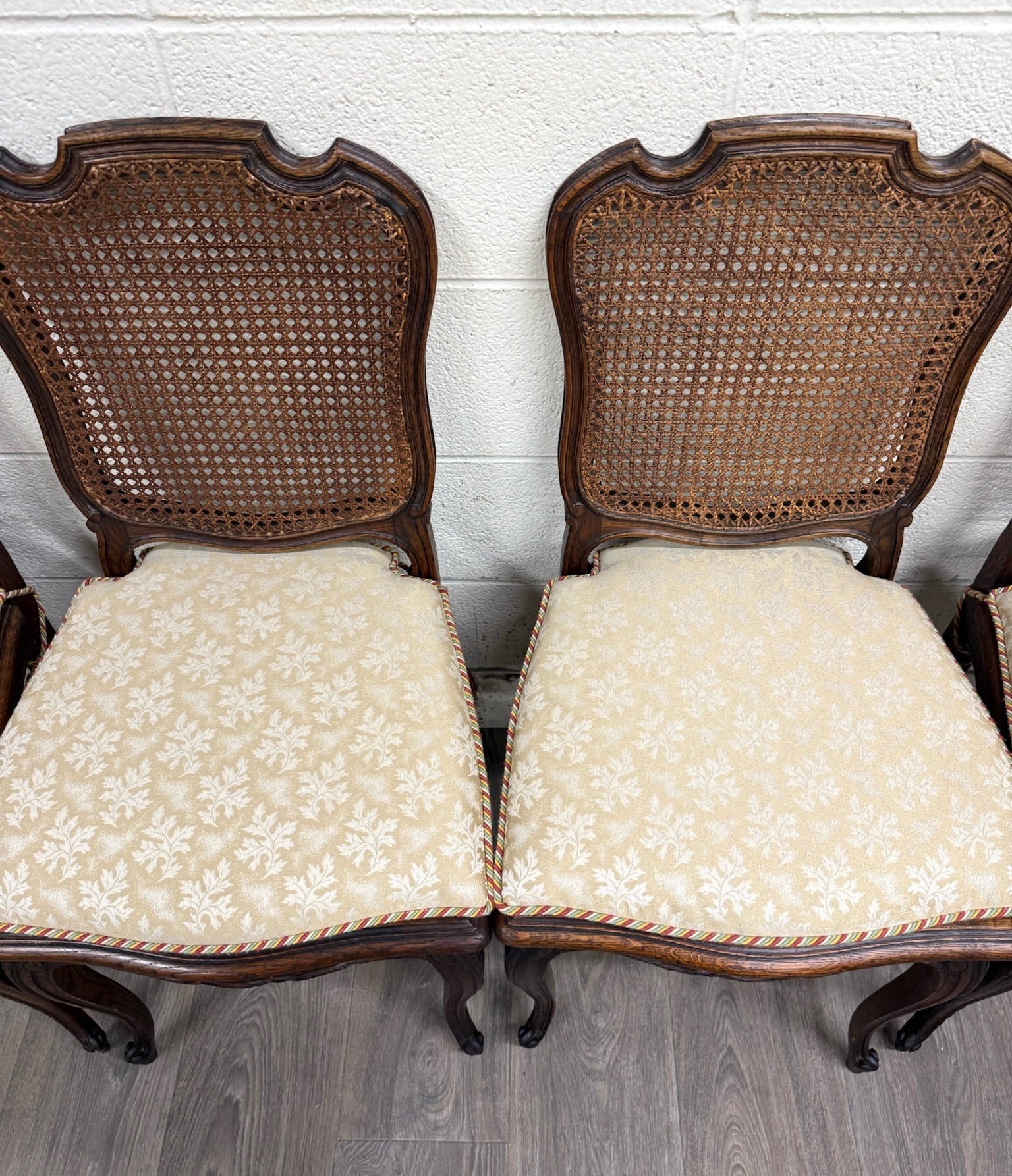 Vintage French Country Louis XV Style Cane Back Cane Seat Dining Chairs