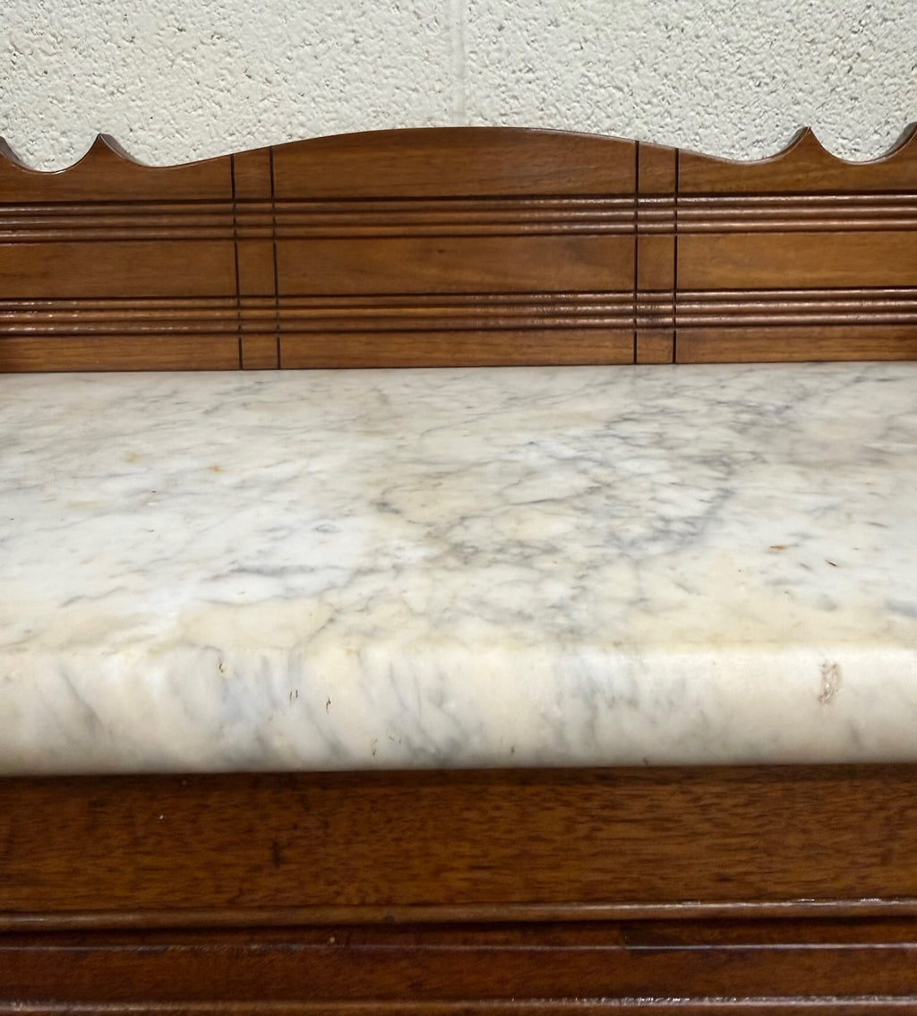 Antique Victorian Eastlake Style Walnut Marble Top Cabinet Commode Washstand
