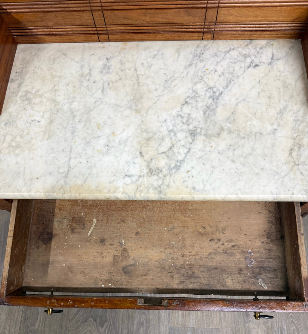 Antique Victorian Eastlake Style Walnut Marble Top Cabinet Commode Washstand