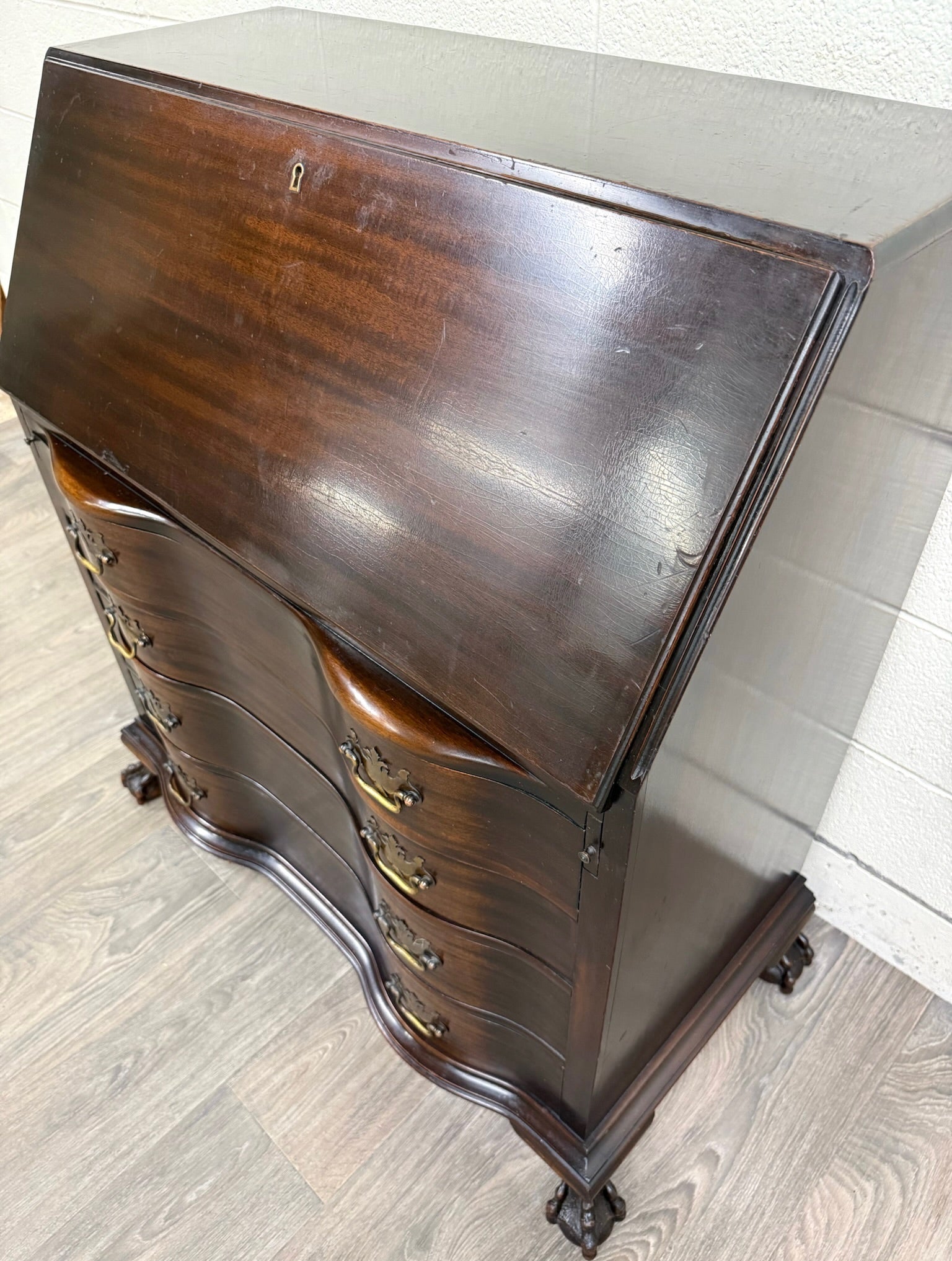 Vintage Chippendale Style Fall Front Drop Front Secretary Desk