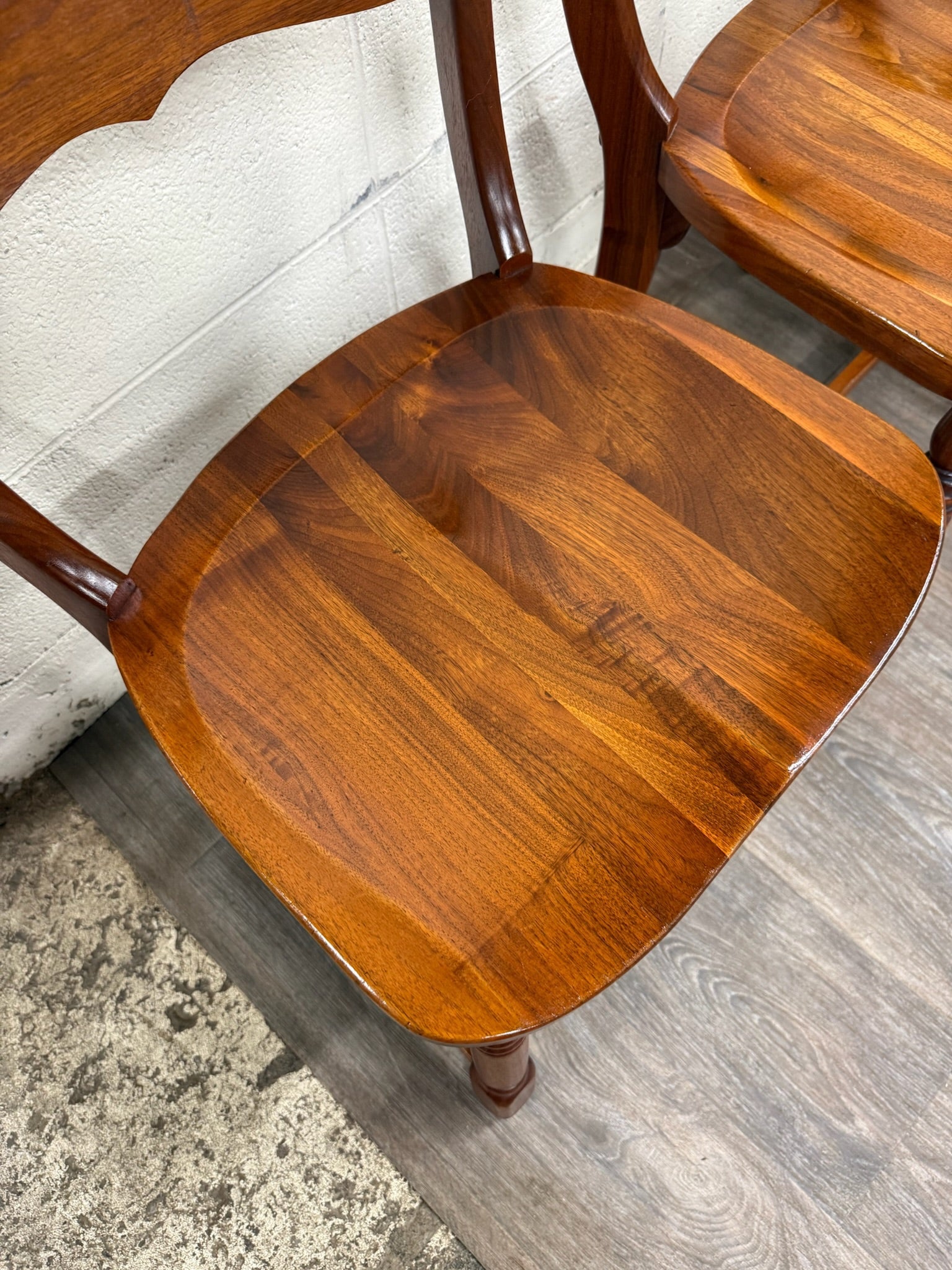 Vintage Colonial Revival Early American Style Walnut Dining Chairs - Set of 6