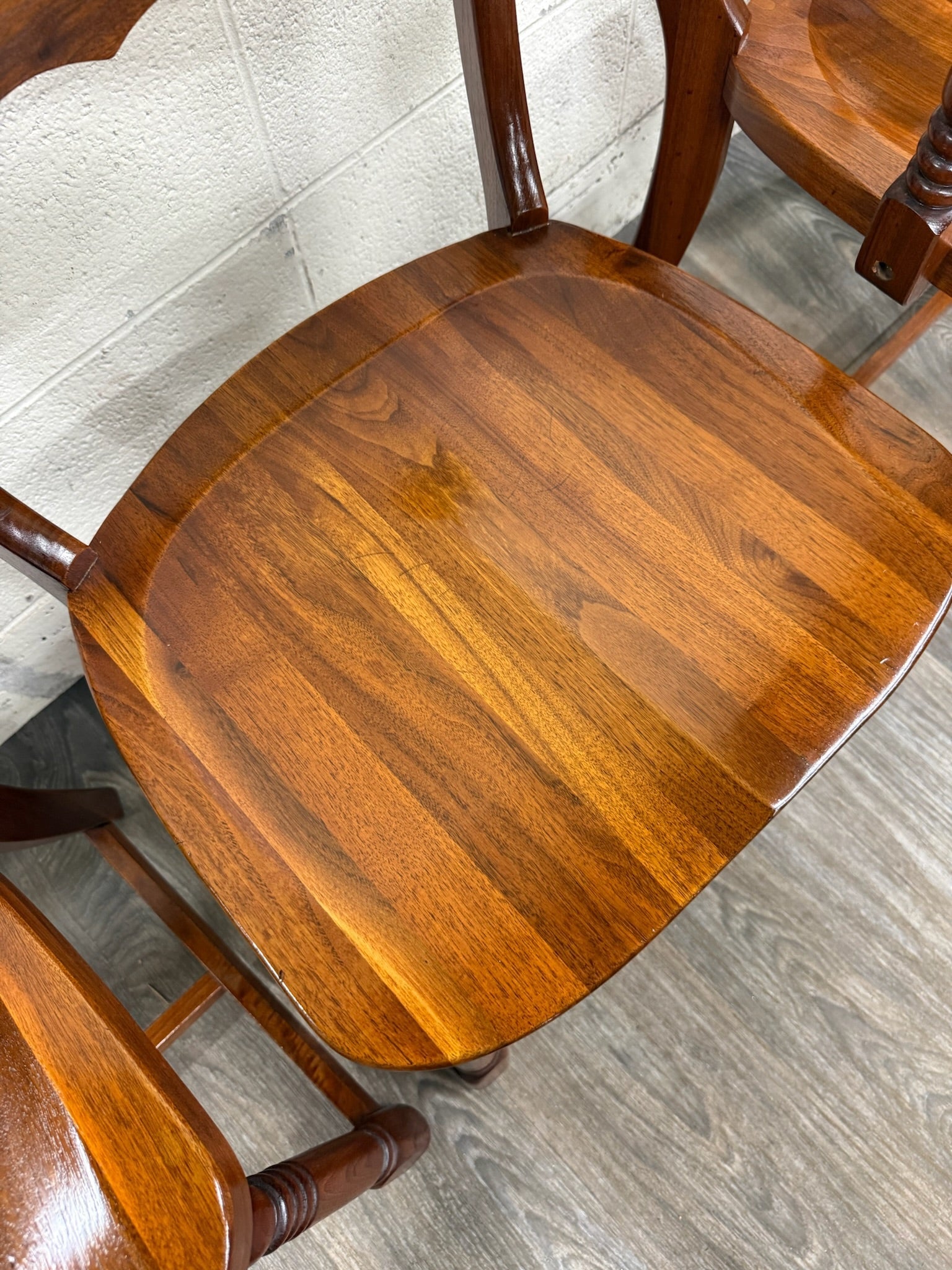 Vintage Colonial Revival Early American Style Walnut Dining Chairs - Set of 6