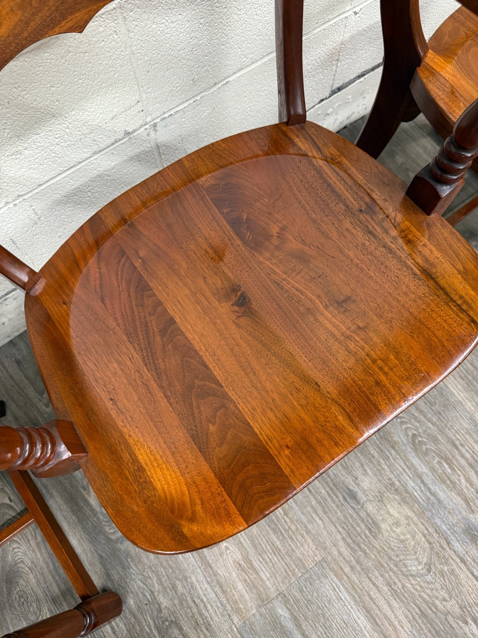 Vintage Colonial Revival Early American Style Walnut Dining Chairs - Set of 6
