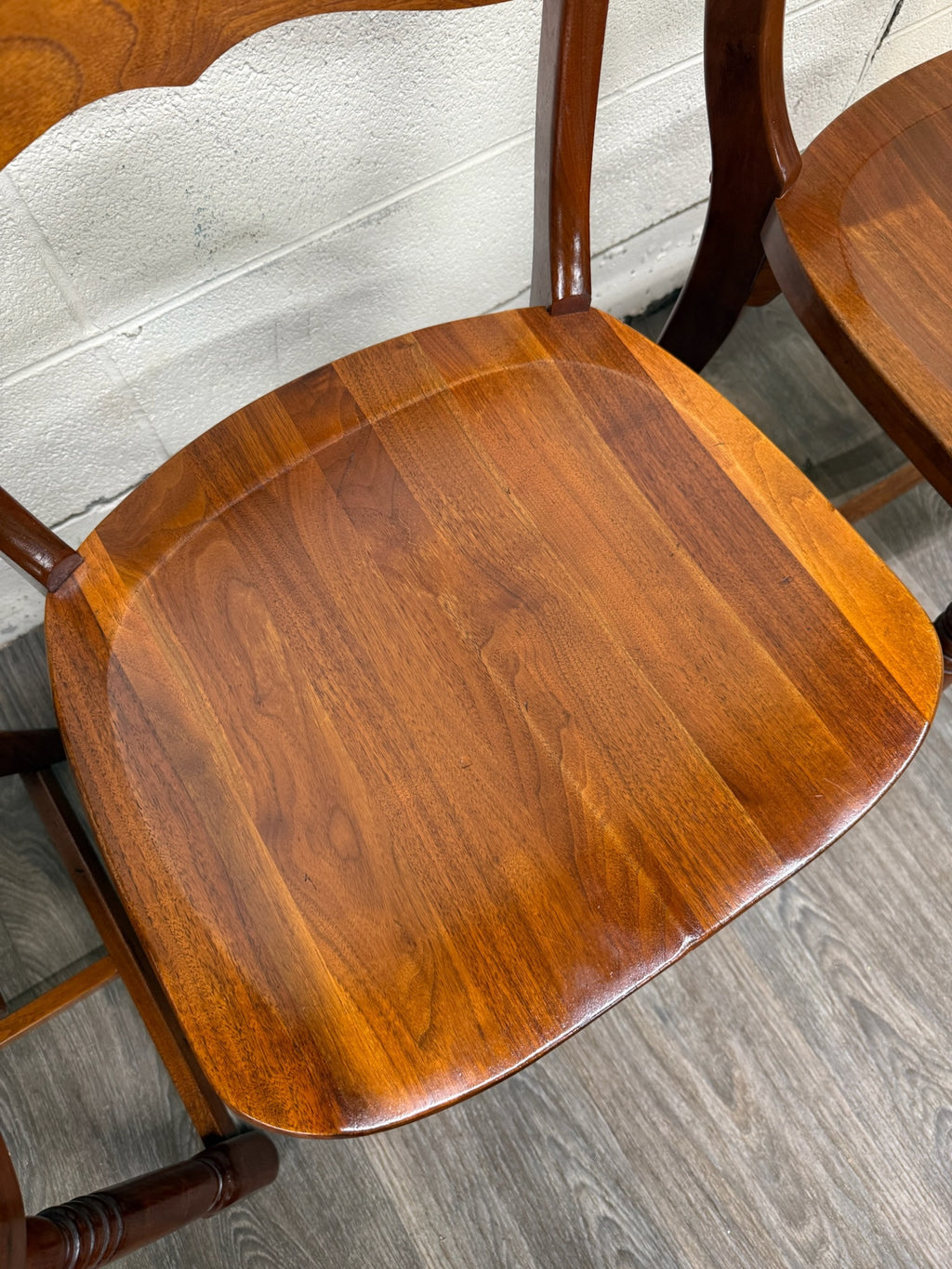 Vintage Colonial Revival Early American Style Walnut Dining Chairs - Set of 6