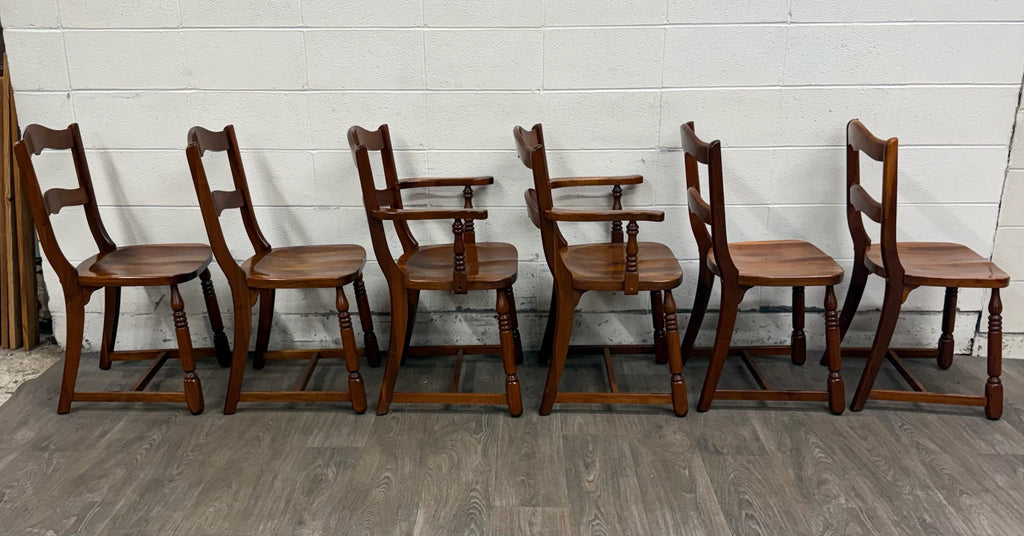 Vintage Colonial Revival Early American Style Walnut Dining Chairs - Set of 6