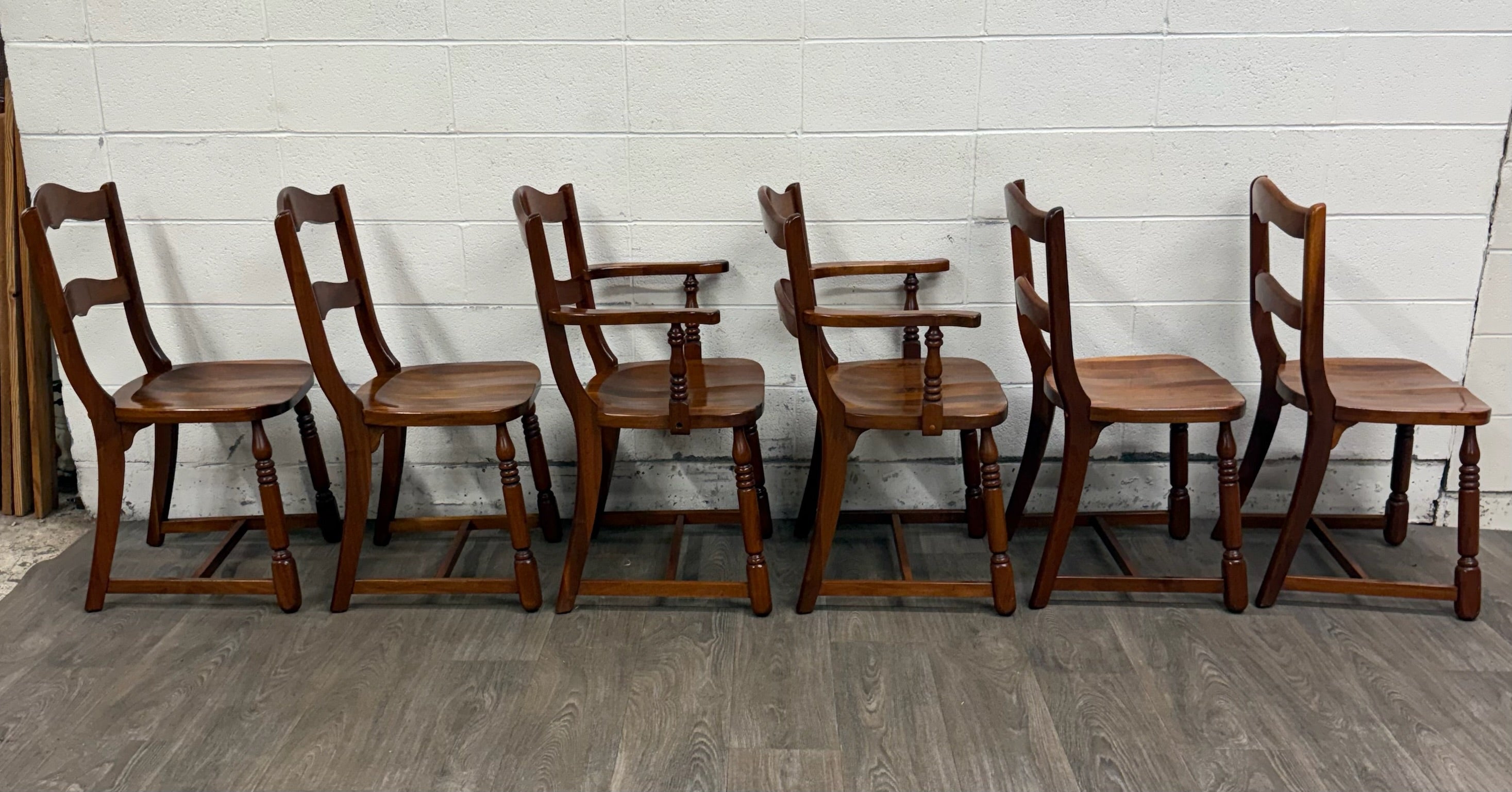 Vintage Colonial Revival Early American Style Walnut Dining Chairs - Set of 6