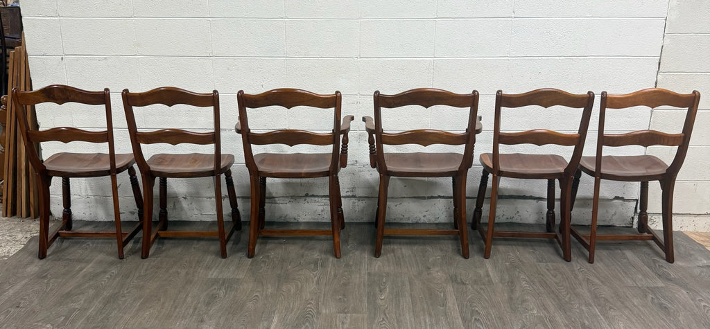 Vintage Colonial Revival Early American Style Walnut Dining Chairs - Set of 6